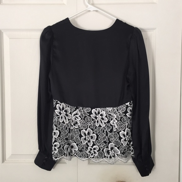 Chetta B Black Silk & Lace Long Sleeve Top Size 4 - Picture 5 of 8